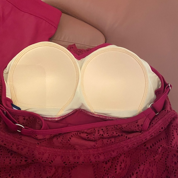 Denim and Company NWOT TWO PIECE raspberryDouble lined lace topAttached skirt - Picture 8 of 12